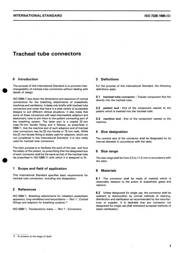 ISO 7228:1985 - Tracheal tube connectors