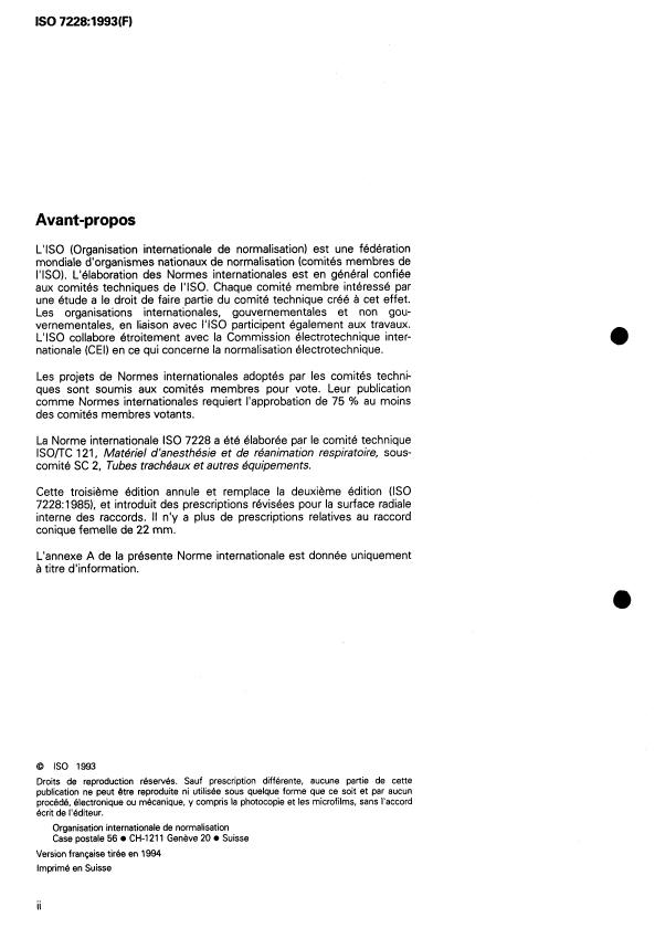 ISO 7228:1993 ISO 7228:1993 - Raccords de tubes trachéaux - Page 2 preview
