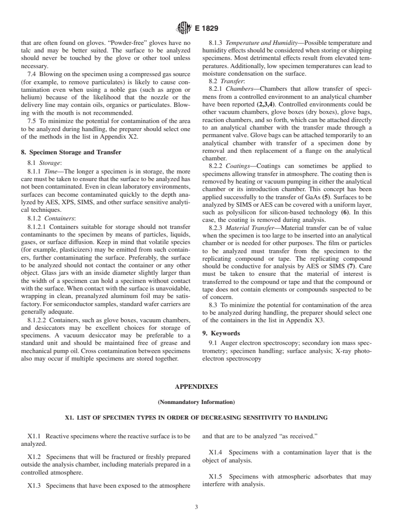 ASTM E1829-02 - Standard Guide for Handling Specimens Prior to Surface Analysis