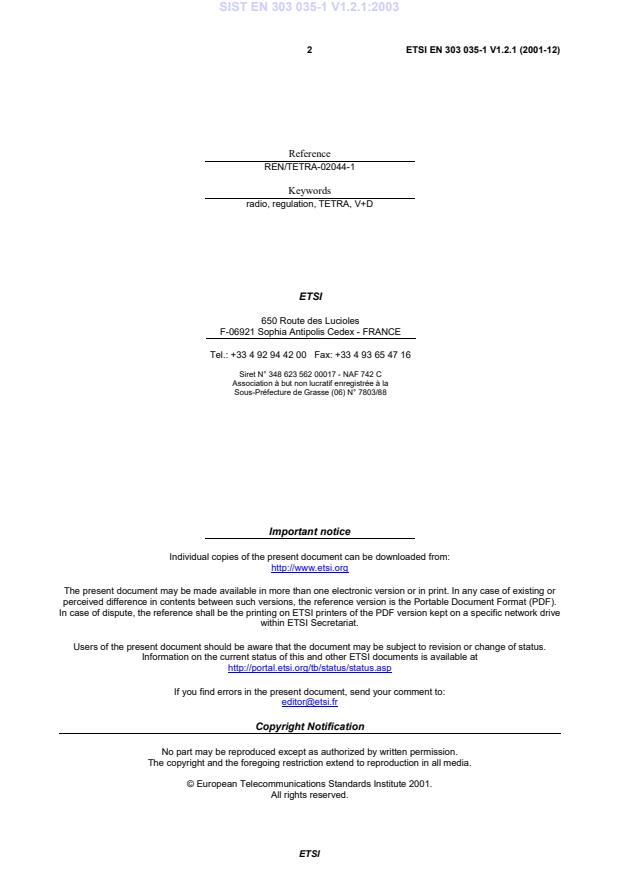SIST EN 303 035-1 V1.2.1:2003 SIST EN 303 035-1 V1.2.1:2003 - Page 4 preview
