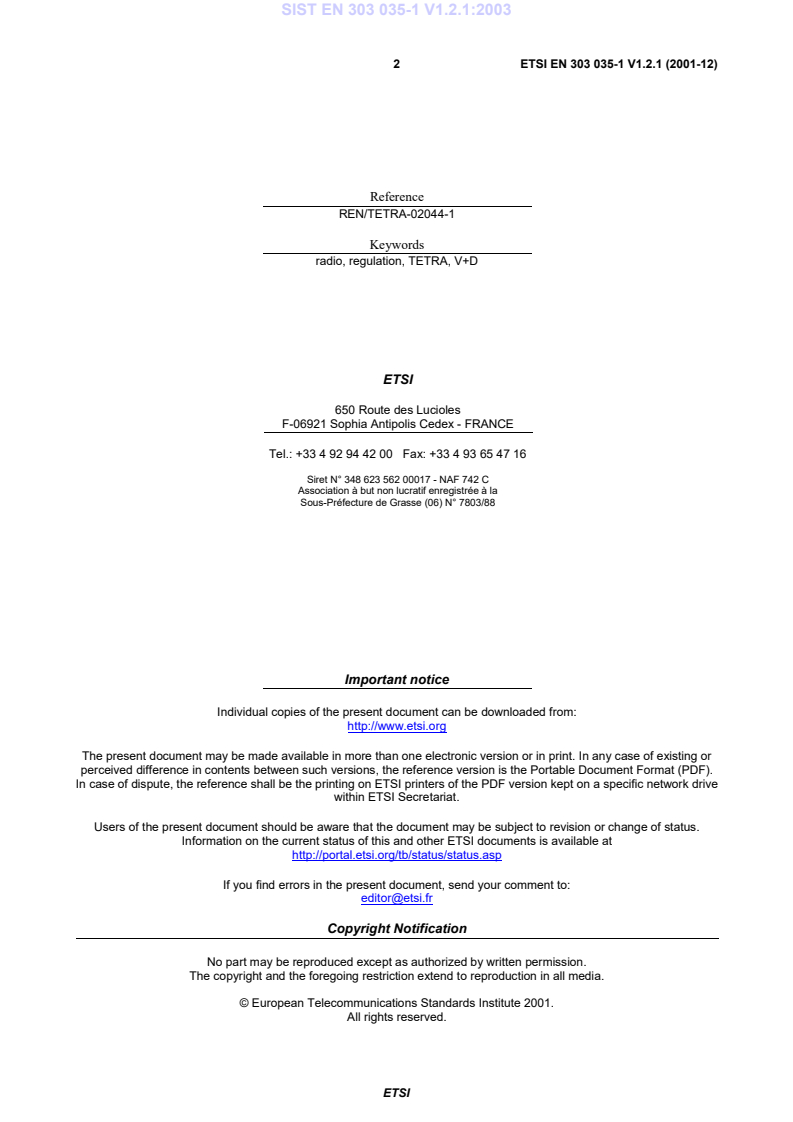 SIST EN 303 035-1 V1.2.1:2003 PSIST EN 303 035-1:2002 - Page 4 preview