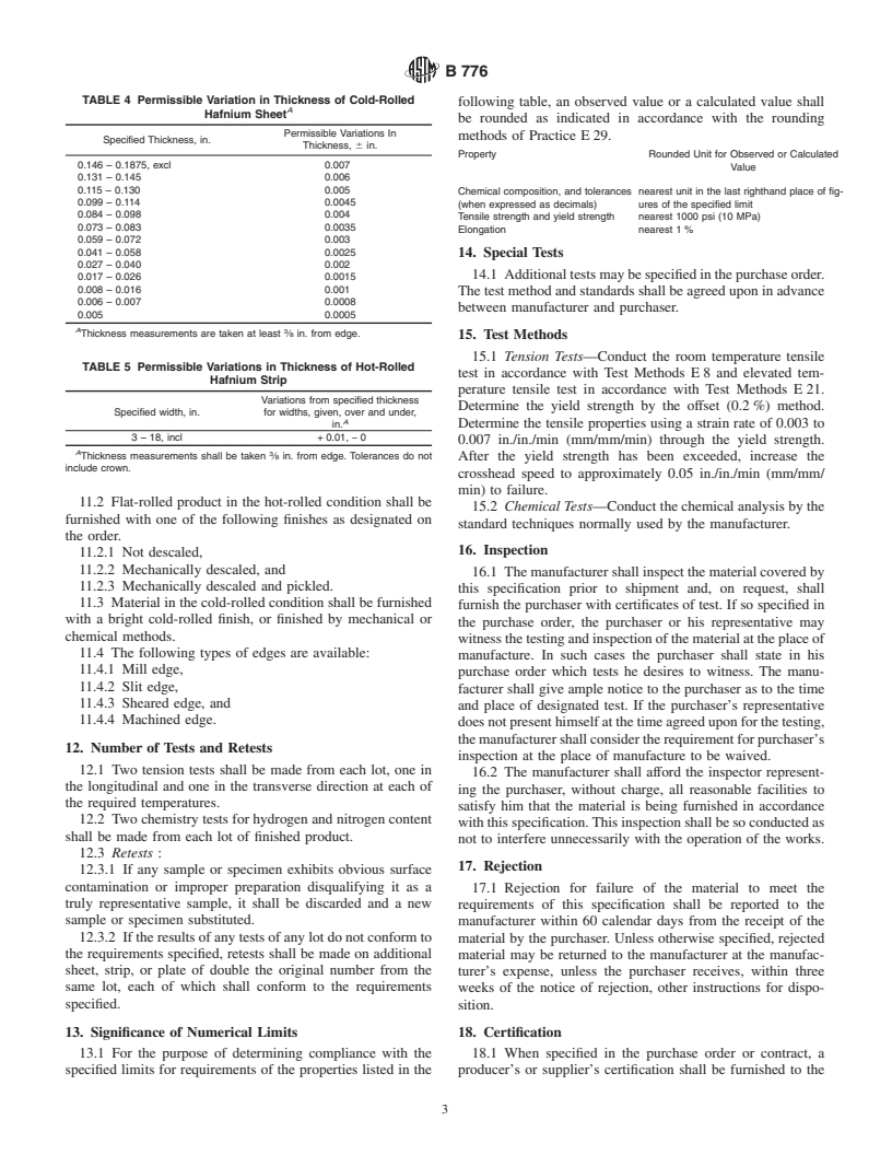 ASTM B776-01a - Standard Specification for Hafnium and Hafnium Alloy Strip, Sheet, and Plate