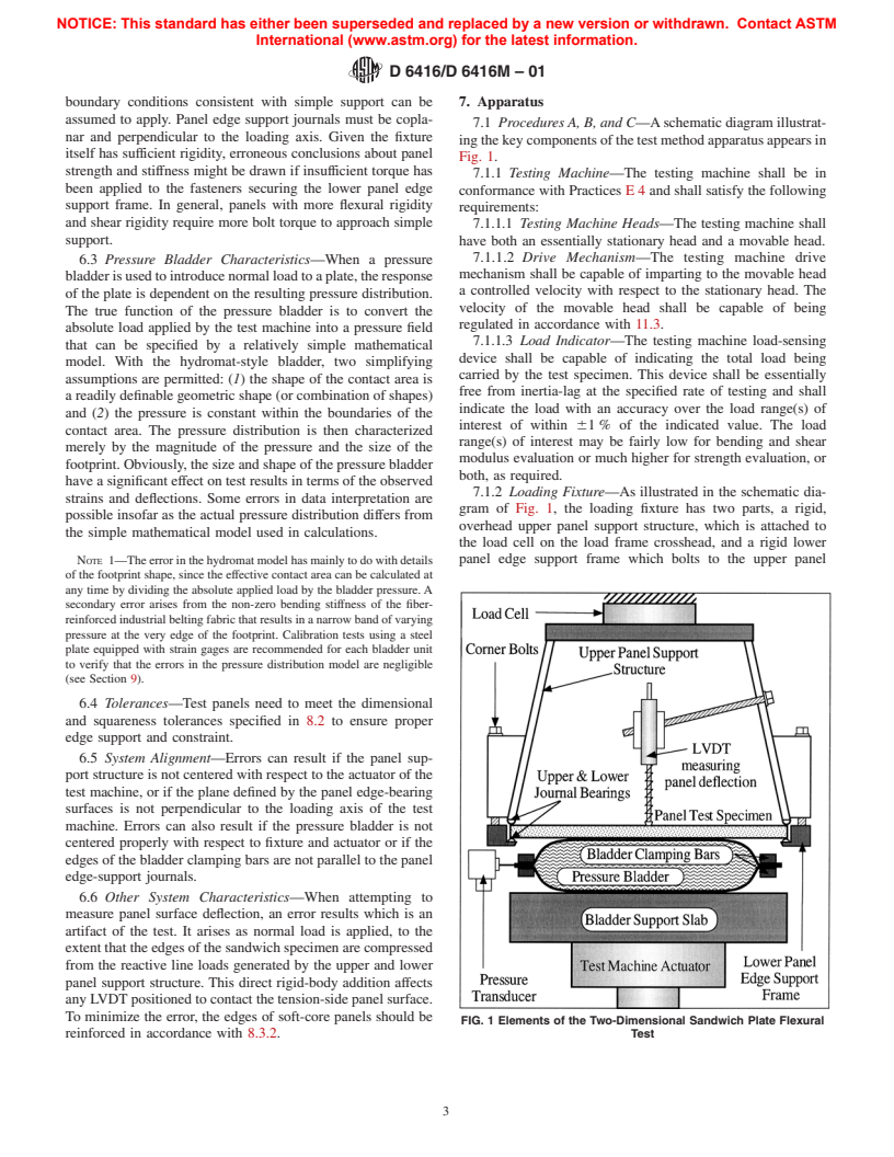 ASTM D6416/D6416M-01 - Standard Test Method for Two-Dimensional Flexural Properties of Simply Supported Sandwich Composite Plates Subjected to a Distributed Load