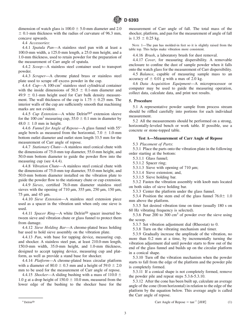 ASTM D6393-99 - Standard Test Method for Bulk Solids Characterization by Carr Indices