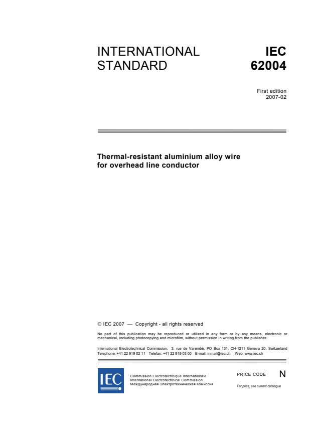IEC 62004:2007 - Thermal-resistant aluminium alloy wire for overhead line conductor