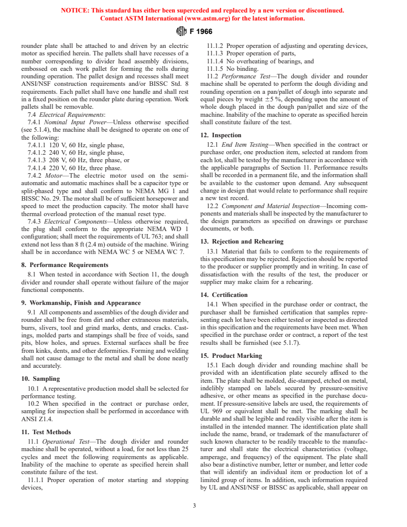 ASTM F1966-99 - Standard Specification for Dough Divider and Rounding Machines