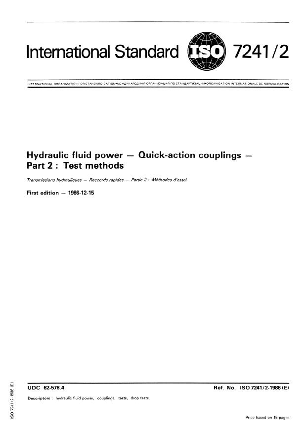 ISO 7241-2:1986 - Hydraulic fluid power -- Quick-action couplings