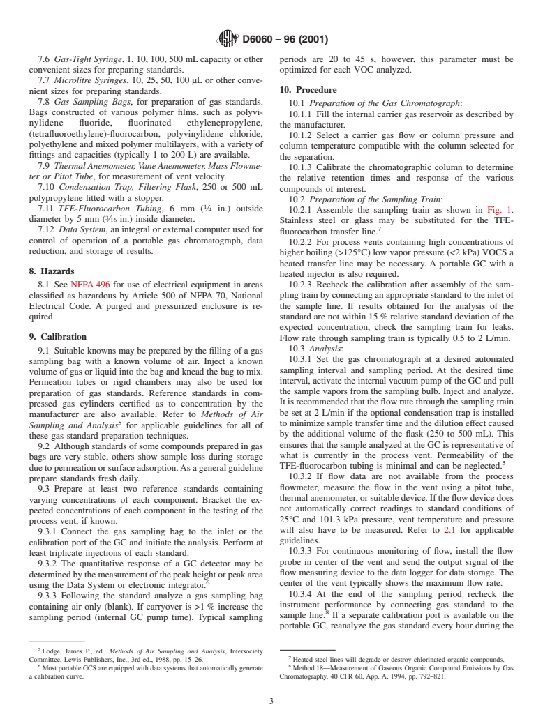 ASTM D6060-96(2001) - Standard Practice for Sampling of Process Vents With a Portable Gas Chromatograph