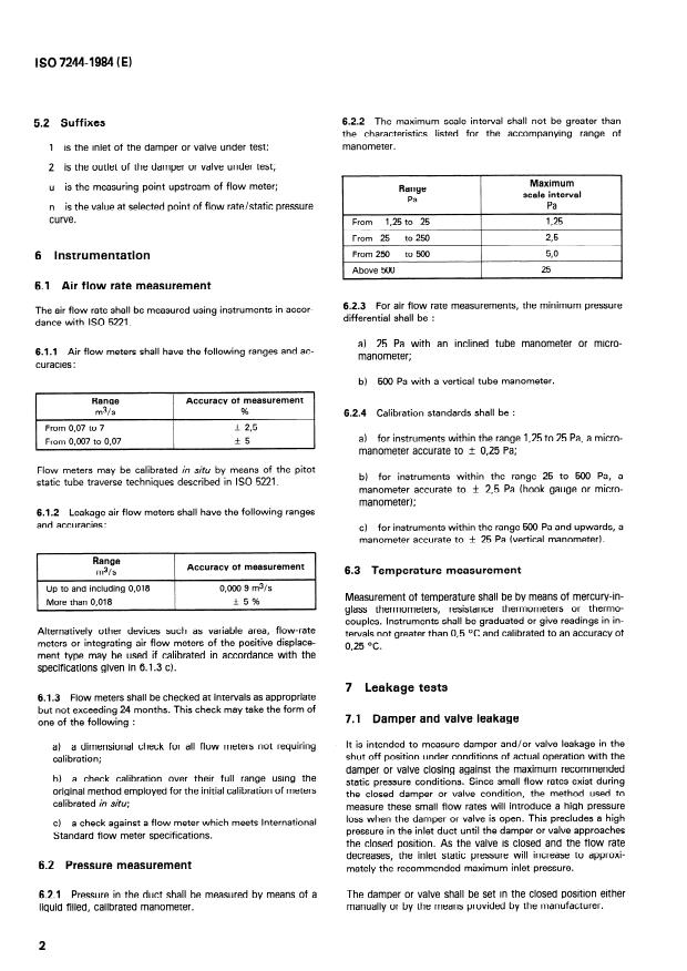 ISO 7244:1984 ISO 7244:1984 - Air distribution and air diffusion -- Aerodynamic testing of dampers and valves - Page 4 preview