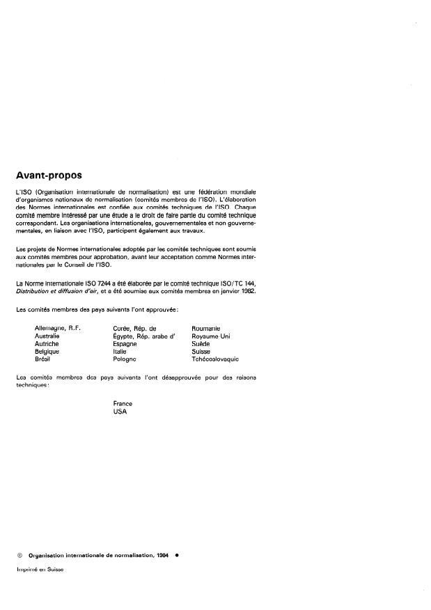 ISO 7244:1984 ISO 7244:1984 - Distribution et diffusion d'air -- Essais aérauliques des registres et des clapets - Page 2 preview