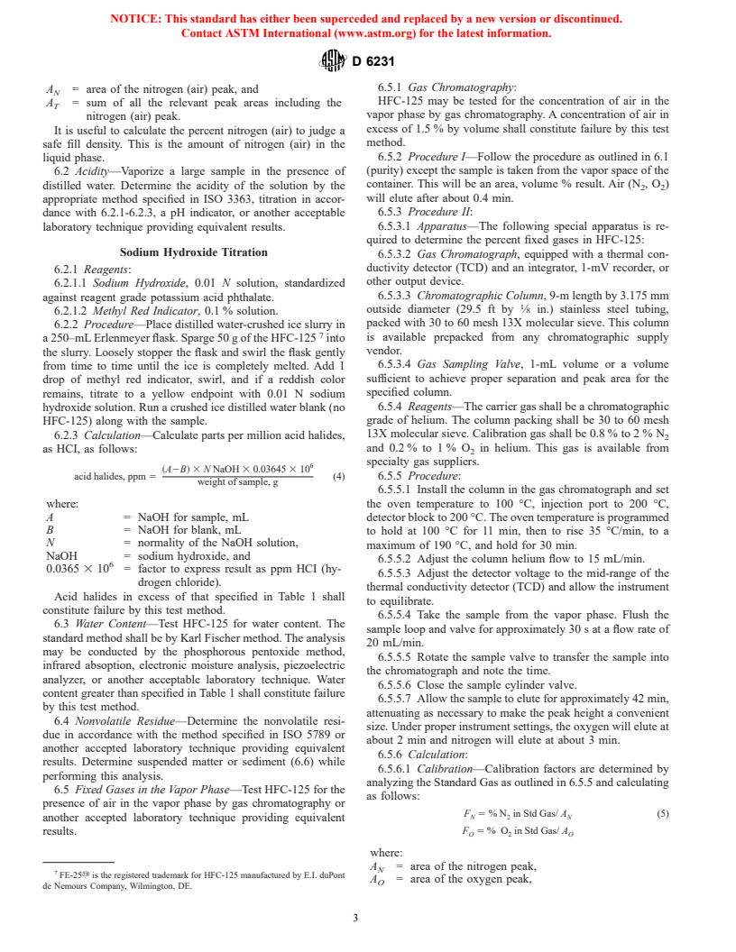 ASTM D6231-98 - Standard Specification for HFC-125 (Pentafluoroethane, C<sub>2</sub>HF<sub>5</sub>)