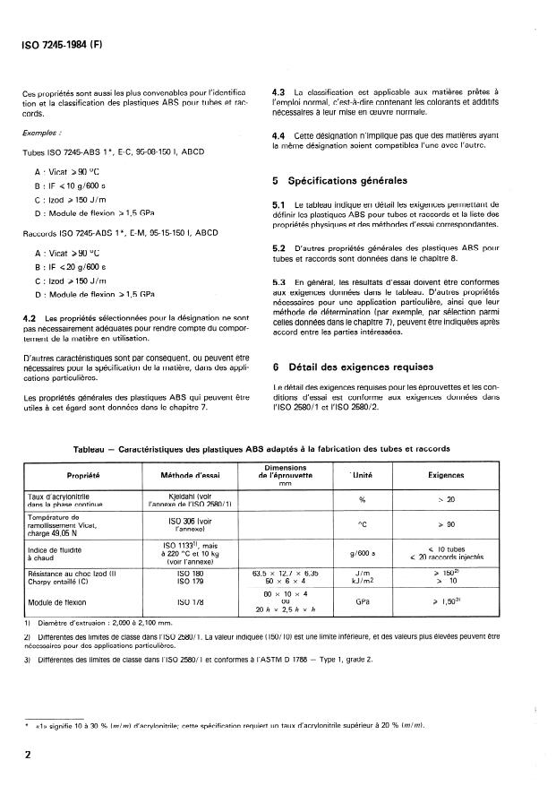 ISO 7245:1984 ISO 7245:1984 - Tubes et raccords en acrylonitrile/butadiene/styrene (ABS) — Spécifications générales de la matiere pour le moulage et l'extrusion
Released:11/1/1984 - Page 4 preview