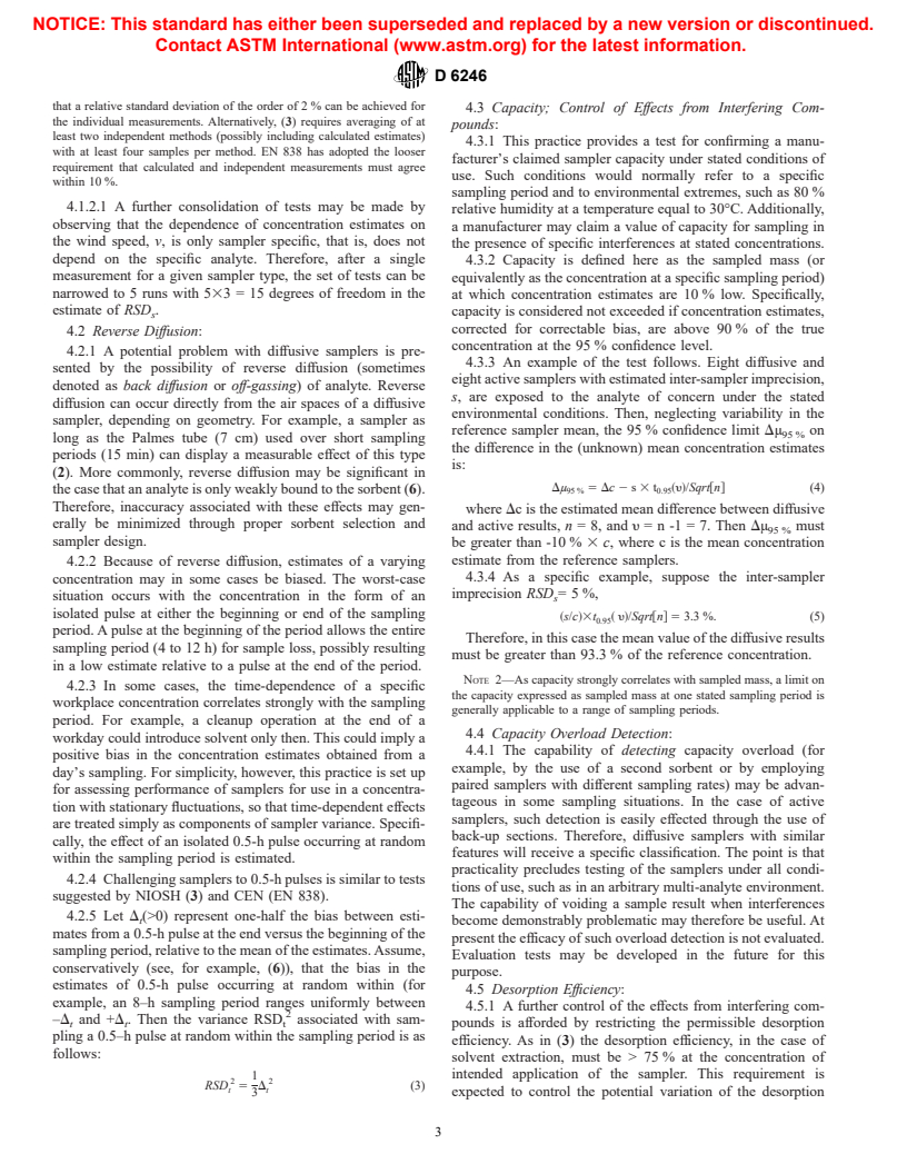 ASTM D6246-01 - Standard Practice for Evaluating the Performance of Diffusive Samplers