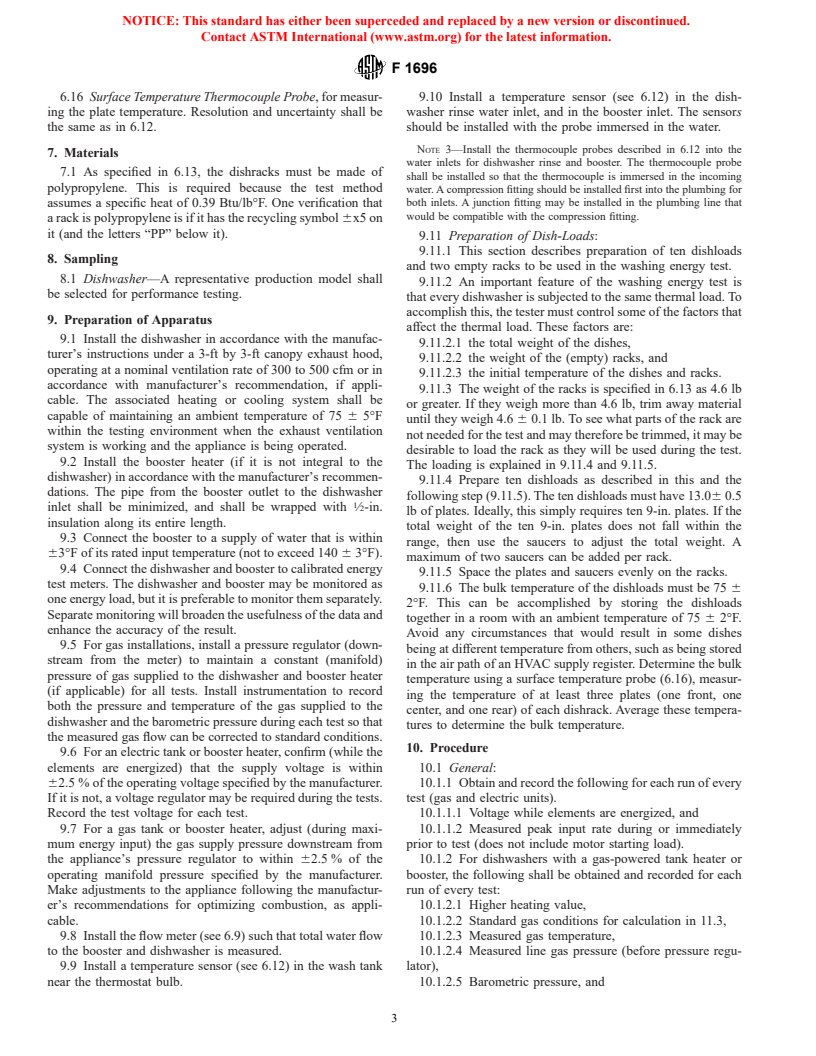 ASTM F1696-96 - Standard Test Method for Energy Performance of Single-Rack Hot Water Sanitizing, Door Type Commerical Dishwashing Machines