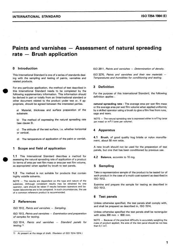 ISO 7254:1984 ISO 7254:1984 - Paints and varnishes -- Assessment of natural spreading rate -- Brush application - Page 3 preview
