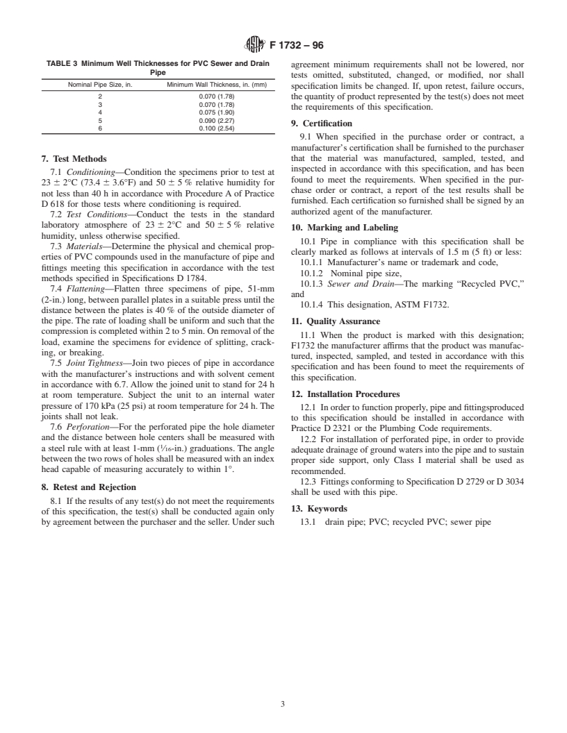 ASTM F1732-96 - Standard Specification for Poly(Vinyl Chloride) (PVC) Sewer and Drain Pipe Containing Recycled PVC Material