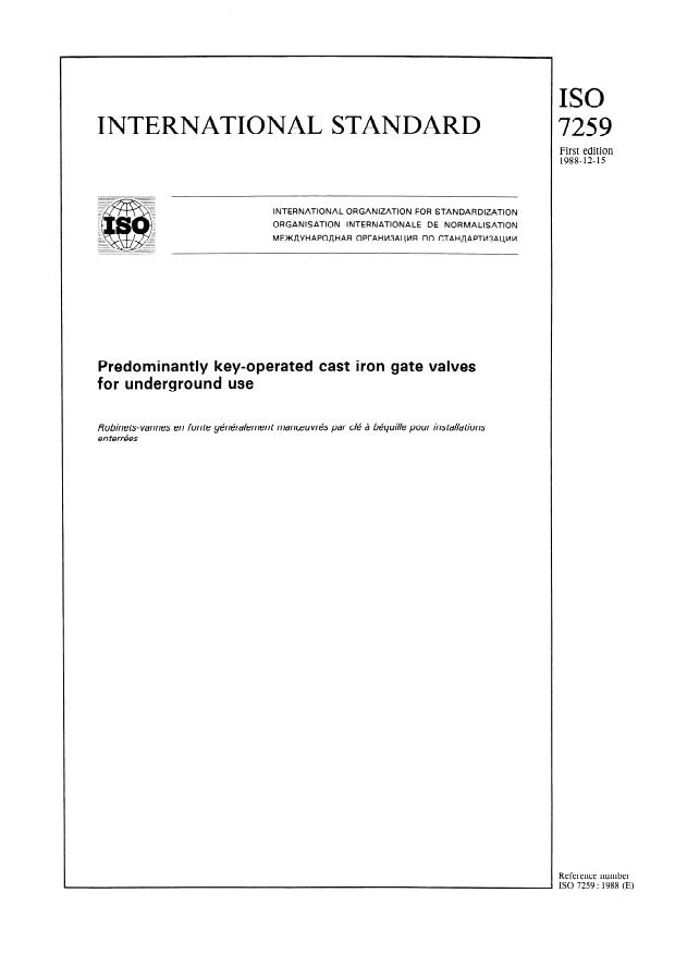 ISO 7259:1988 - Predominantly key-operated cast iron gate valves for underground use