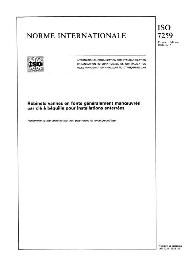 ISO 7259:1988 - Robinets-vannes en fonte généralement manoeuvrés par clé a béquille pour installations enterrées
