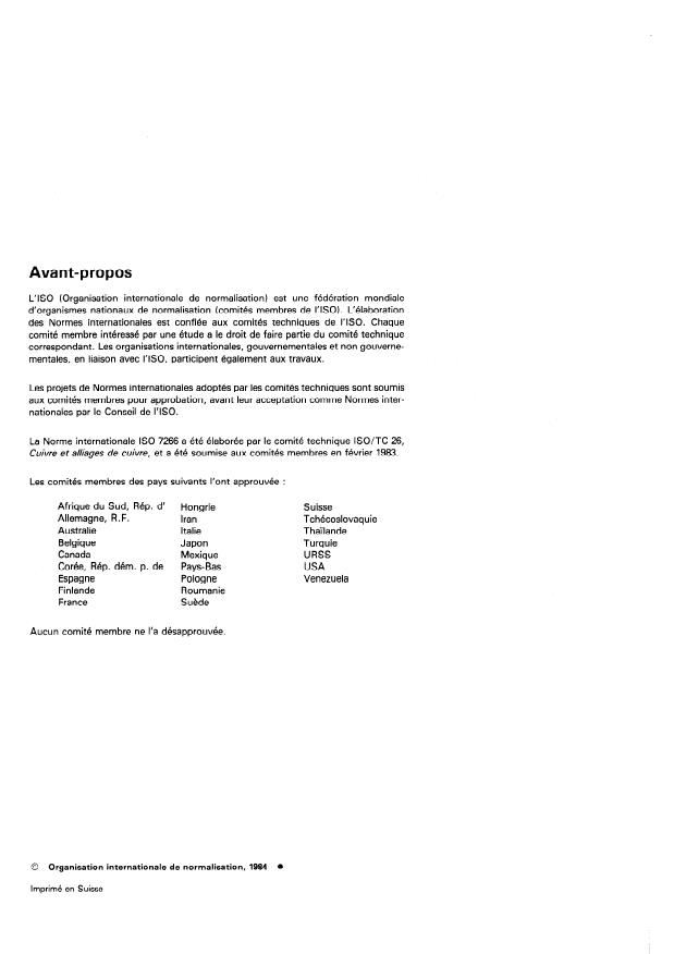 ISO 7266:1984 ISO 7266:1984 - Cuivre et alliages de cuivre -- Dosage du soufre -- Méthode titrimétrique apres combustion - Page 2 preview