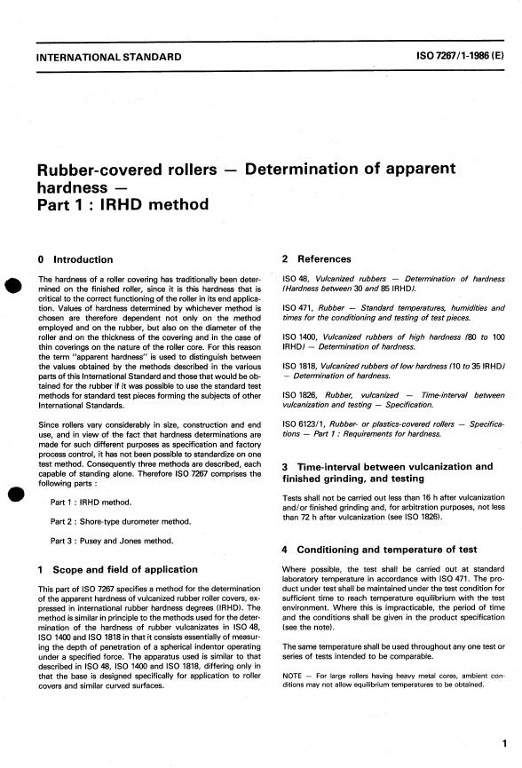 ISO 7267-1:1986 - Rubber-covered rollers -- Determination of apparent hardness