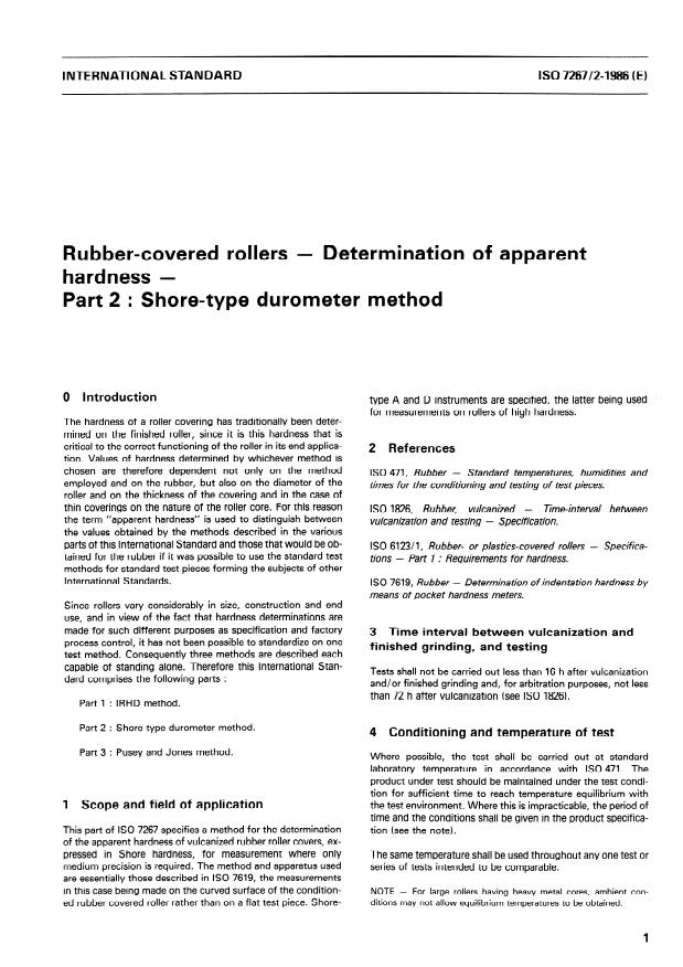 ISO 7267-2:1986 - Rubber-covered rollers -- Determination of apparent hardness