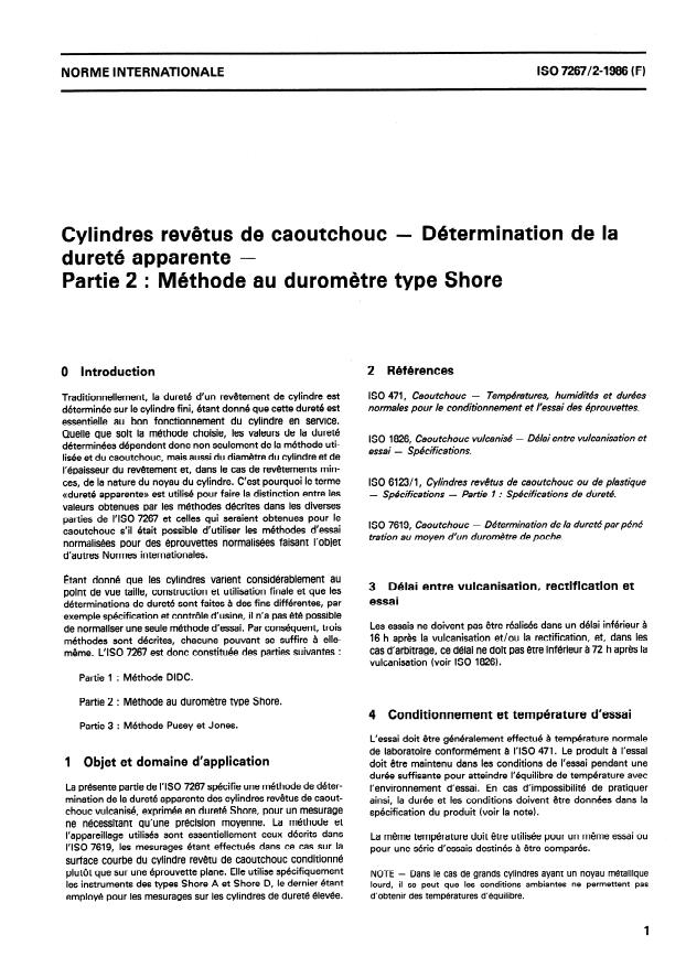 ISO 7267-2:1986 - Cylindres revetus de caoutchouc -- Détermination de la dureté apparente