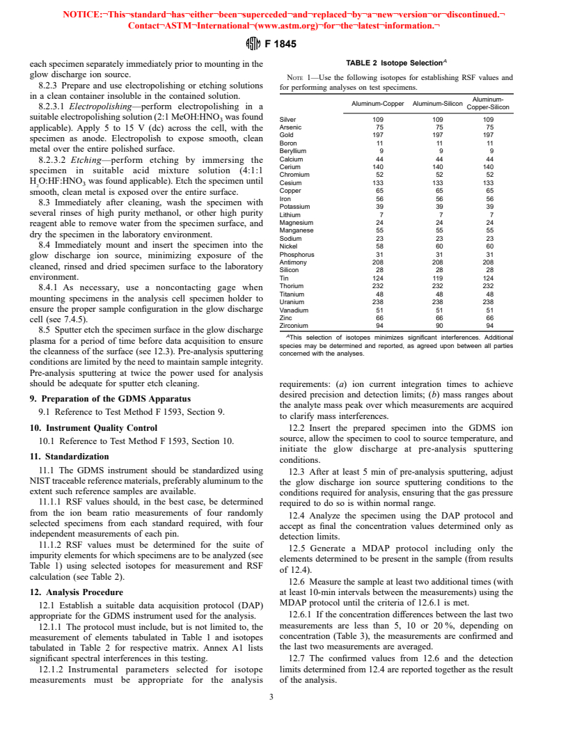 ASTM F1845-97 - Standard Test Method for Trace Metallic Impurities in Electronic Grade Aluminum-Copper, Aluminum-Silicon, and Aluminum-Copper-Silicon Alloys by High-Mass-Reduction Glow Discharge Mass Spectrometer