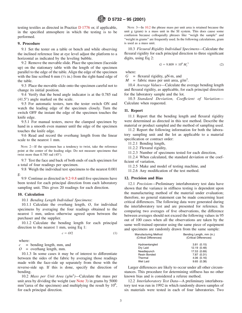 ASTM D5732-95(2001) - Standard Test Method for Stiffness of Nonwoven Fabrics Using the Cantilever Test (Withdrawn 2008)