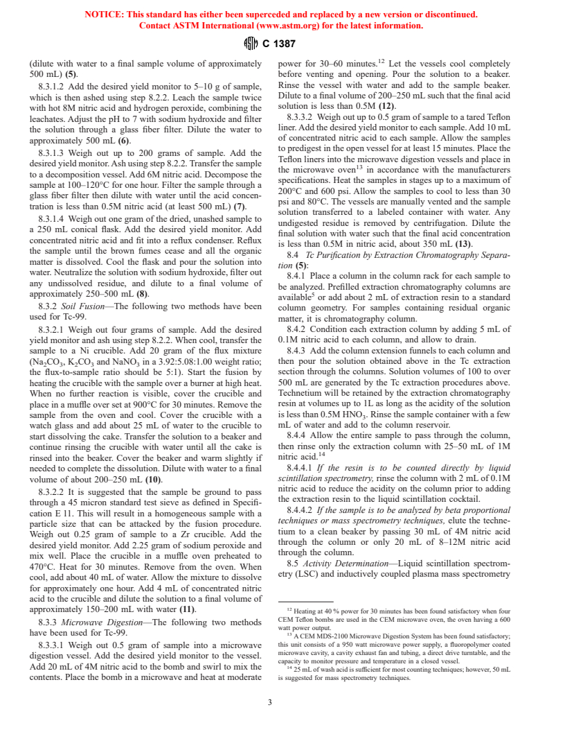 ASTM C1387-98 - Standard Guide for Determination of Technetium-99 in Soil