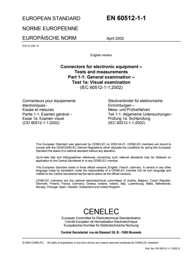 EN 60512-1-1:2002 EN 60512-1-1:2003 - Page 3 preview