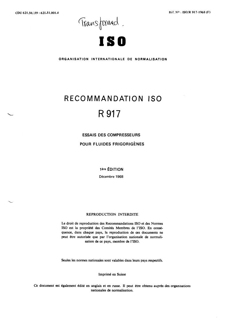 ISO/R 917:1968 - Title missing - Legacy paper document
Released:1/1/1968