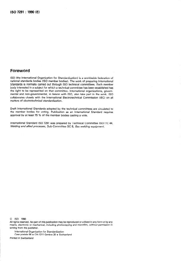 ISO 7291:1990 ISO 7291:1990 - Welding, cutting and allied processes -- Manifold regulators - Page 2 preview