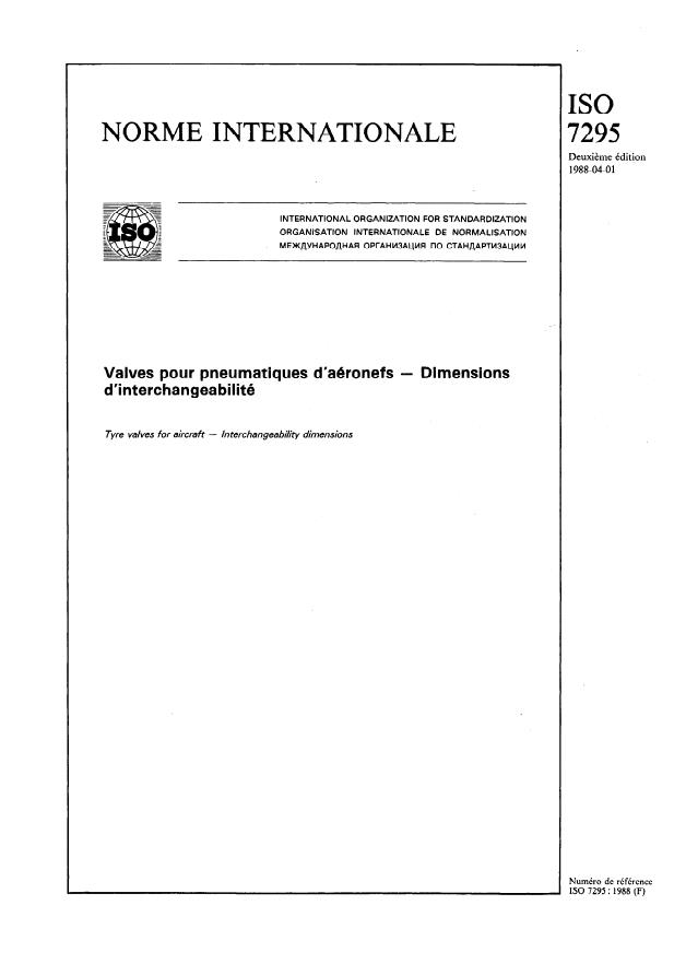 ISO 7295:1988 - Valves pour pneumatiques d'aéronefs -- Dimensions d'interchangeabilité
