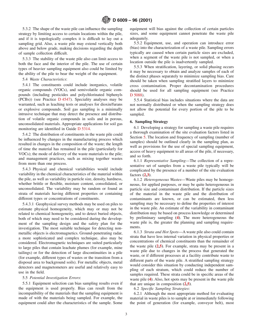 ASTM D6009-96(2001) - Standard Guide for Sampling Waste Piles