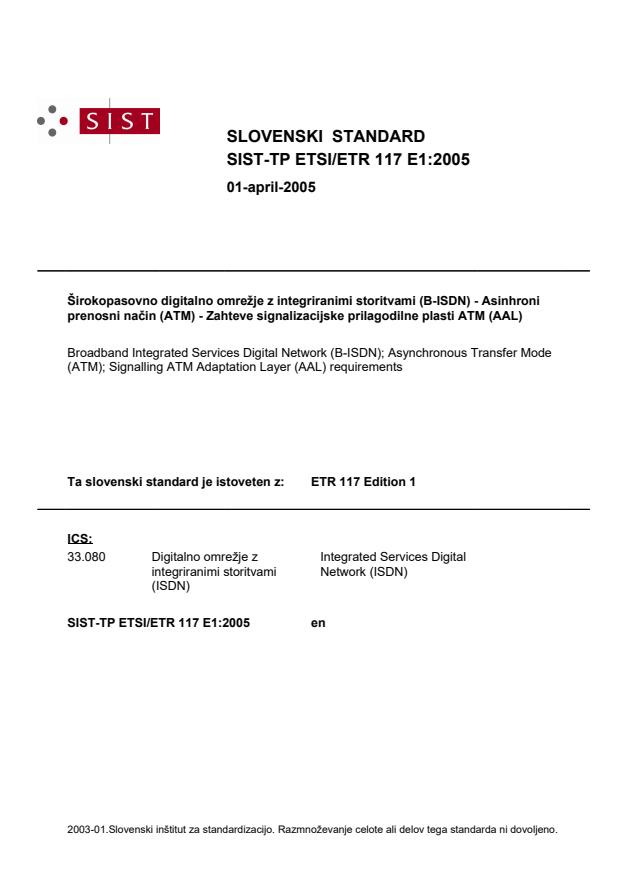 TP ETSI/ETR 117 E1:2005
