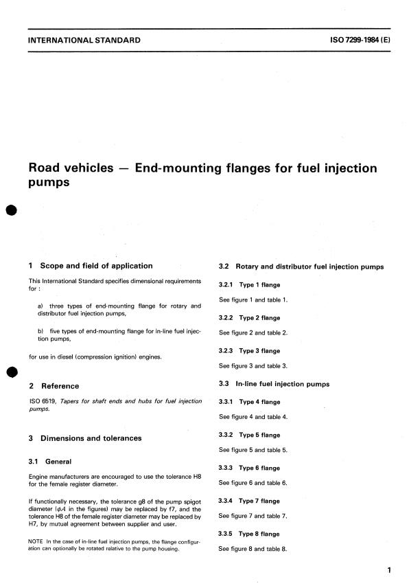 ISO 7299:1984 - Road vehicles -- End-mounting flanges for fuel injection pumps