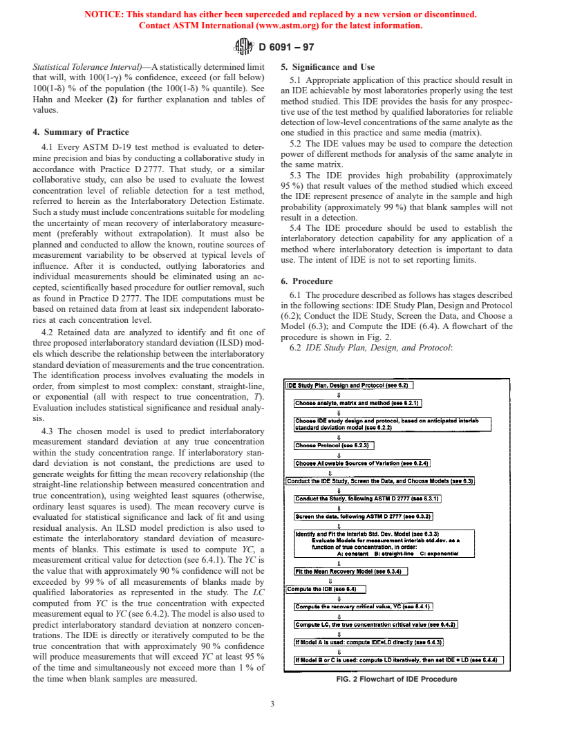 ASTM D6091-97 - Standard Practice for 99 %/95 % Interlaboratory Detection Estimate (IDE) for Analytical Methods with Negligible Calibration Error