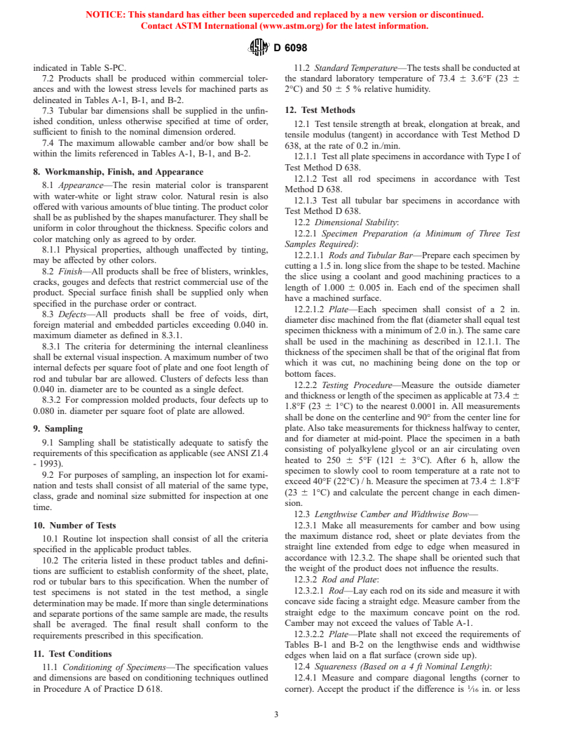 ASTM D6098-97 - Standard Specification for Extruded and Compression Molded Shapes Made from Polycarbonate (PC)