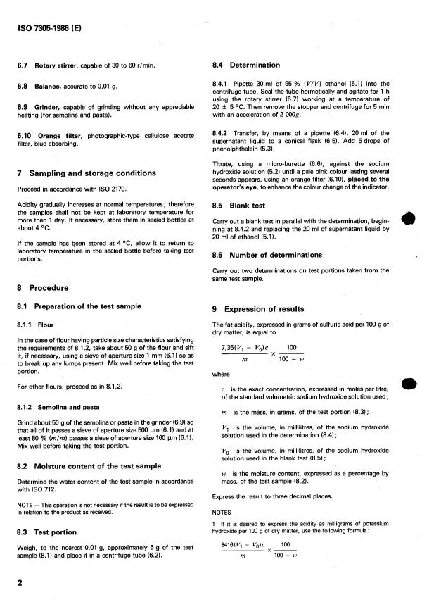 ISO 7305:1986 ISO 7305:1986 - Milled cereal products -- Determination of fat acidity - Page 4 preview