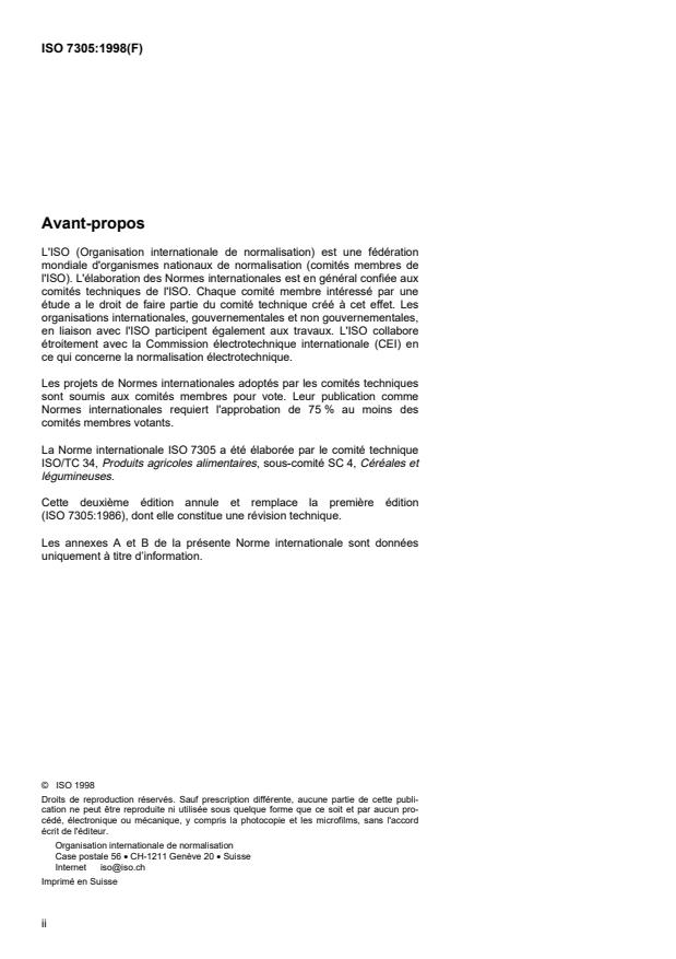 ISO 7305:1998 ISO 7305:1998 - Produits de mouture des céréales -- Détermination de l'acidité grasse - Page 2 preview