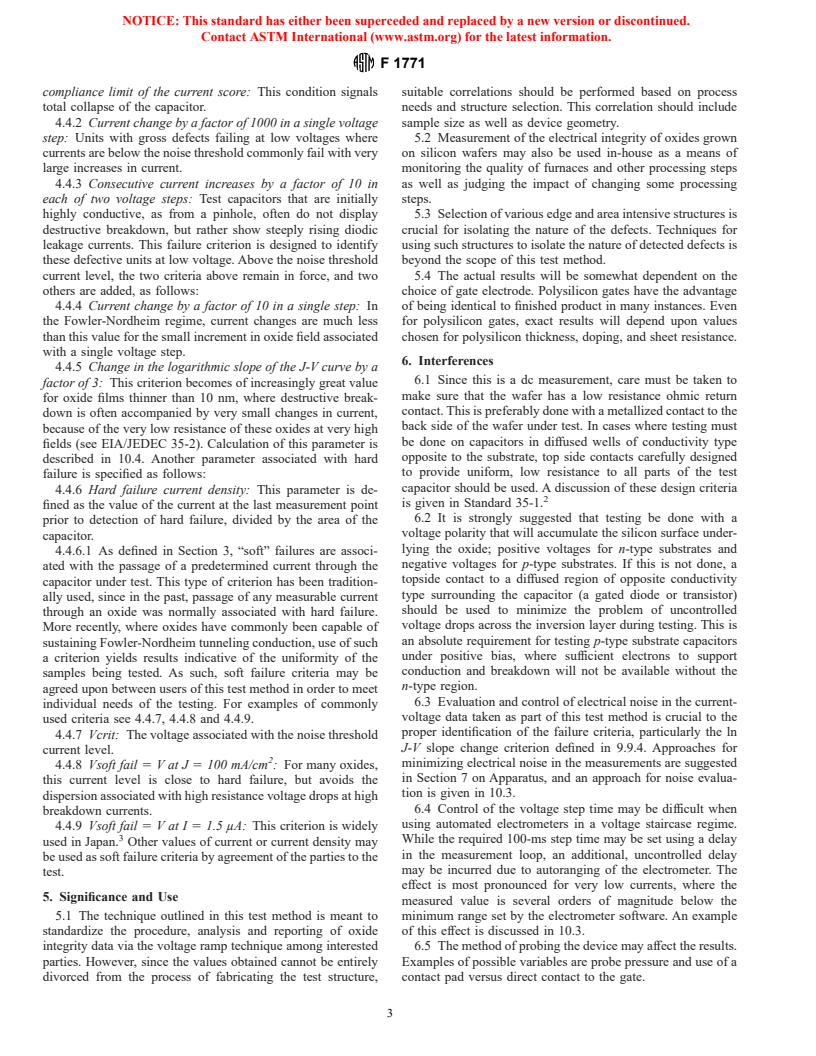 ASTM F1771-97 - Standard Test Method for Evaluating Gate Oxide Integrity by Voltage Ramp Technique