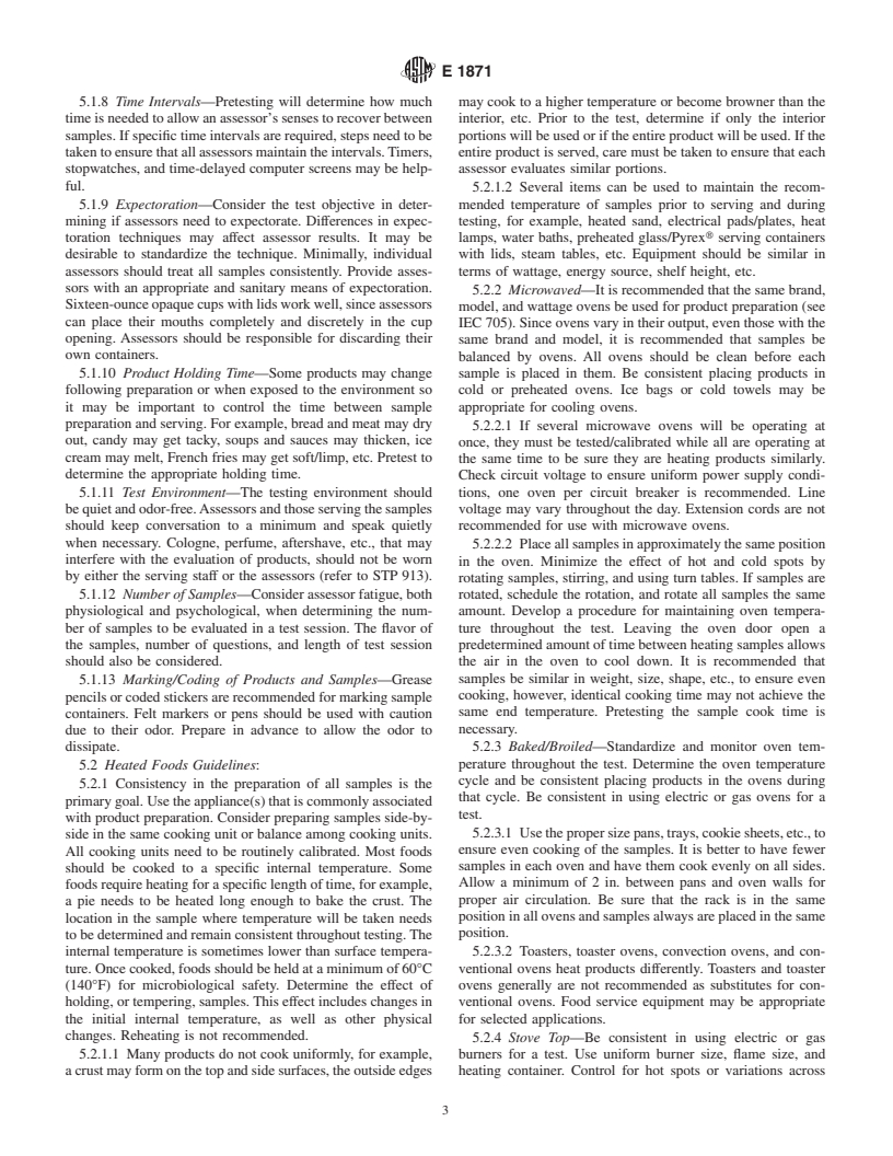 ASTM E1871-97 - Standard Practice for Serving Protocol for Sensory Evaluation of Foods and Beverages