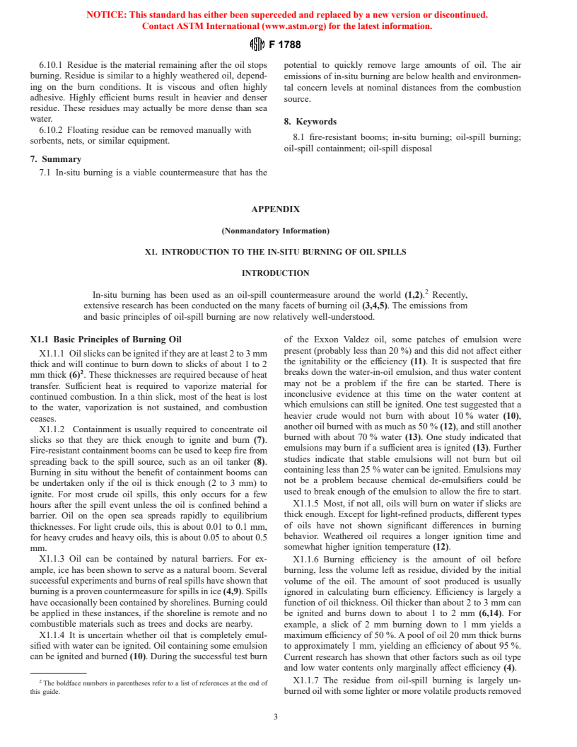 ASTM F1788-97 - Standard Guide for In-Situ Burning of Oil Spills on Water: Environmental and Operational Considerations