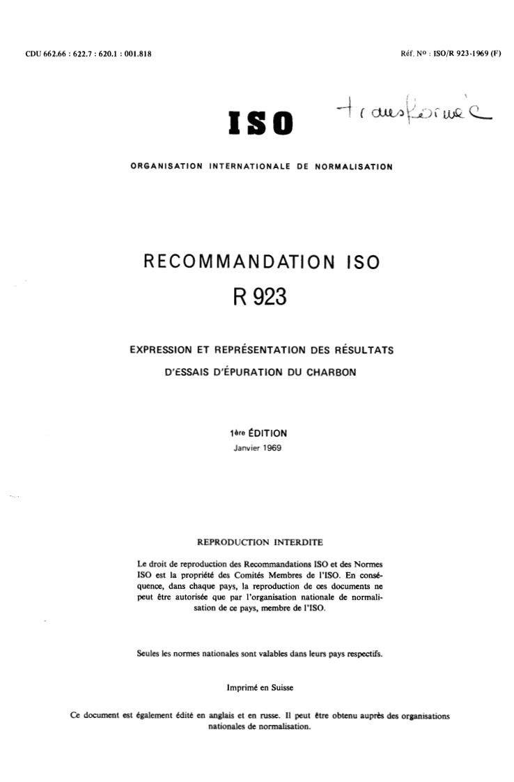 ISO/R 923:1969 - Title missing - Legacy paper document
Released:1/1/1969