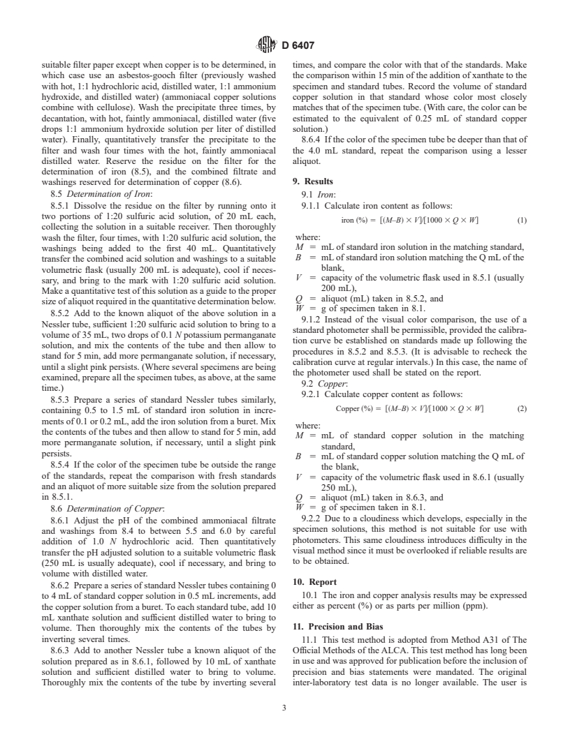 ASTM D6407-99 - Standard Test Method for Analysis of Iron and Copper in Vegetable Tanning Materials