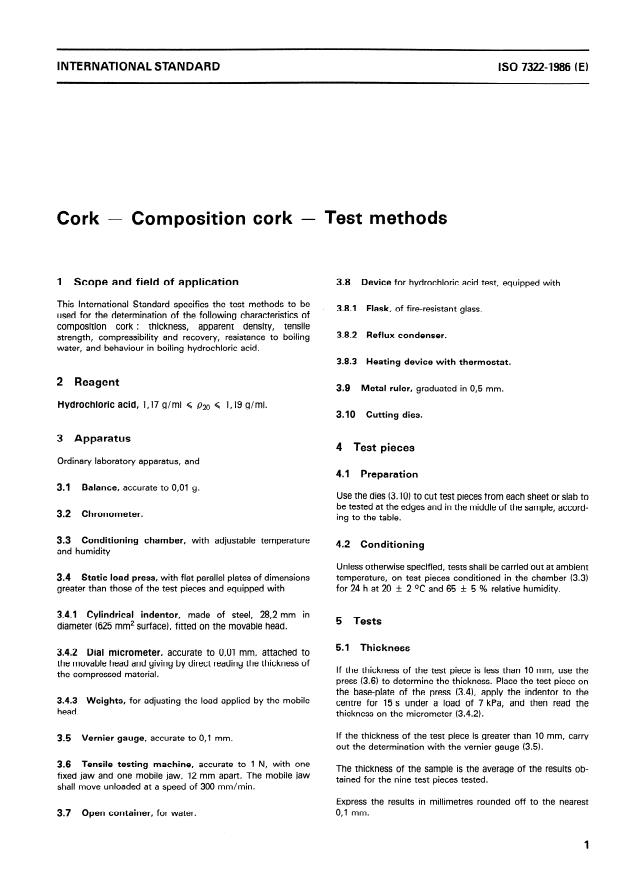 ISO 7322:1986 - Cork -- Composition cork -- Test methods