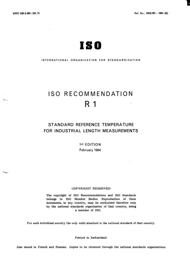 ISO/R 1:1951 - Title missing - Legacy paper document
Released:1/1/1951