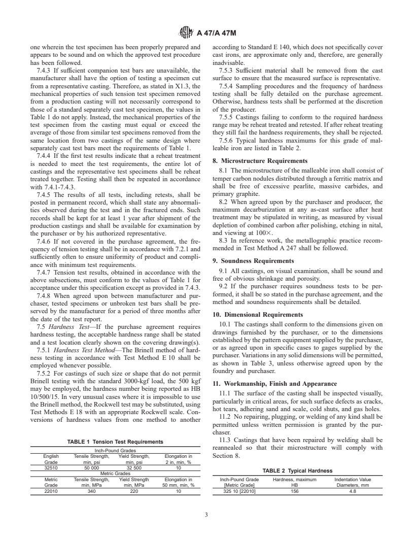 ASTM A47/A47M-99 - Standard Specification for Ferritic Malleable Iron Castings