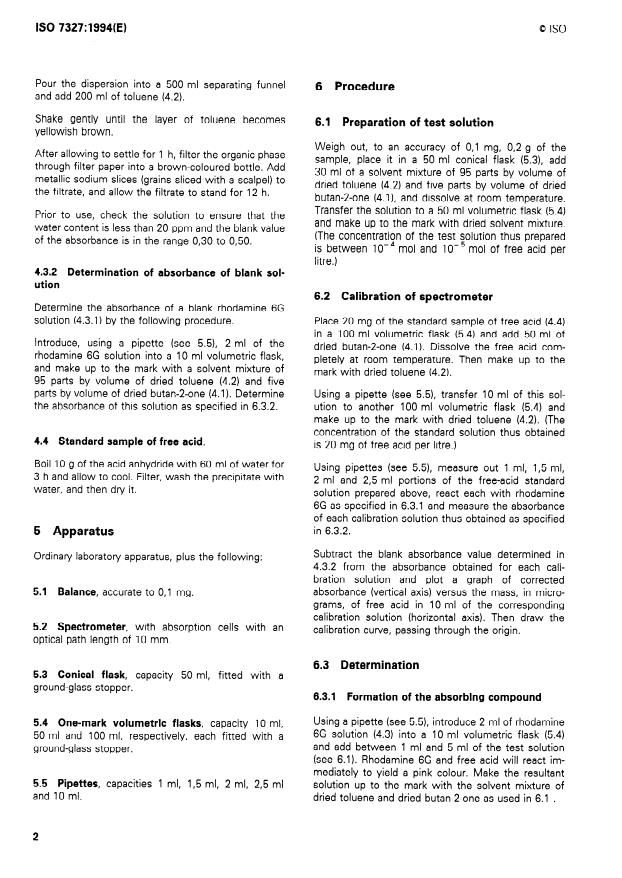 ISO 7327:1994 ISO 7327:1994 - Plastics -- Hardeners and accelerators for epoxide resins -- Determination of free acid in acid anhydride - Page 4 preview