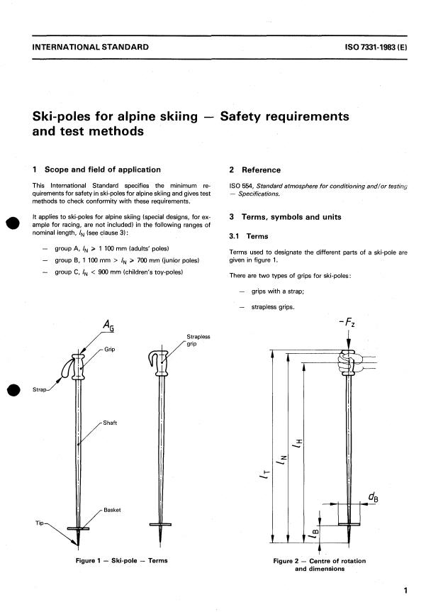 ISO 7331:1983 - Ski-poles for alpine skiing -- Safety requirements and test methods